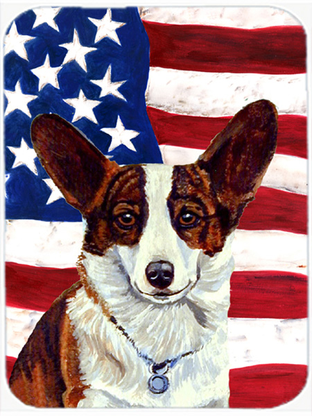 USA American Flag with Corgi Glass Cutting Board - Large
