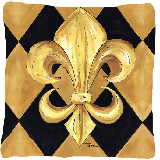 8125PW1414 14 x 14 in. Black and Gold Fleur de lis New Orleans Decorative Fabric Pillow