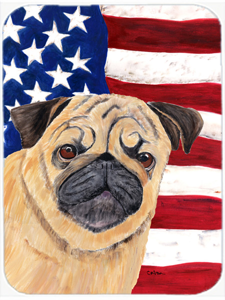 USA American Flag with Pug Glass Cutting Board - Large