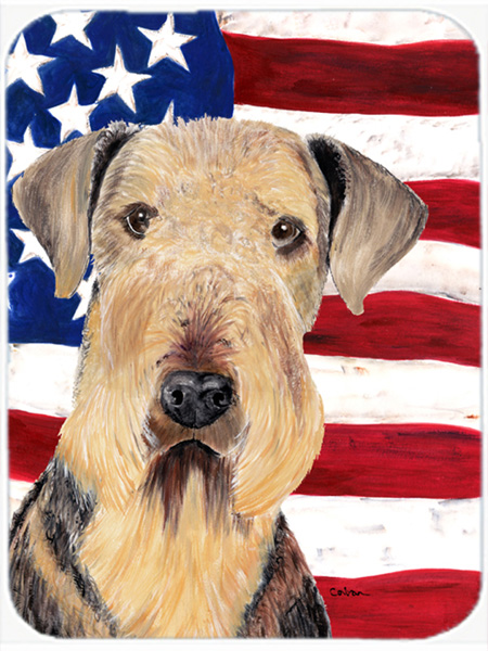 USA American Flag with Airedale Glass Cutting Board - Large
