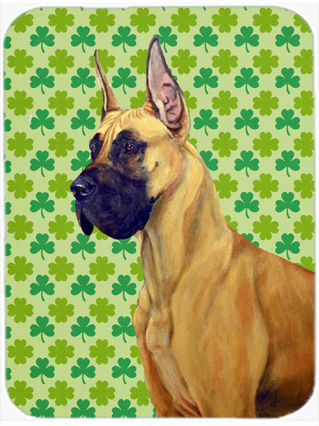 Picture of Carolines Treasures LH9175LCB 15 x 12 in. Great Dane St. Patricks Day Shamrock Portrait Glass Cutting Board - Large