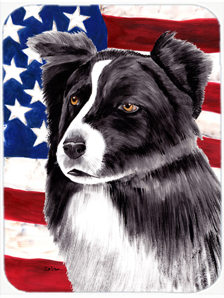 USA American Flag with Border Collie Glass Cutting Board - Large