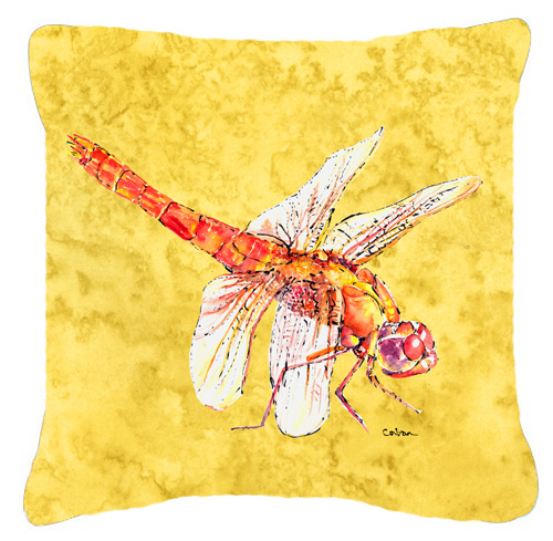 14 x 14 in. Dragonfly on Yellow Fabric Decorative Pillow