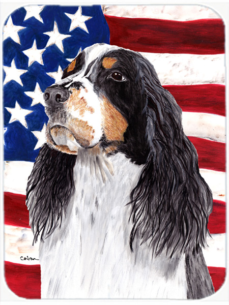 USA American Flag with Springer Spaniel Glass Cutting Board - Large