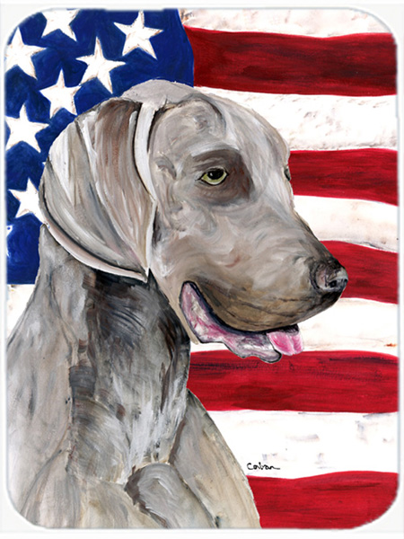 USA American Flag with Weimaraner Glass Cutting Board - Large