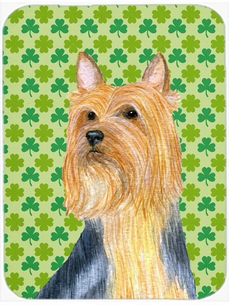 Silky Terrier St. Patricks Day Shamrock Portrait Glass Cutting Board - Large