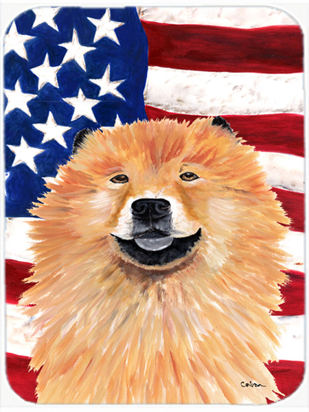 USA American Flag with Chow Chow Glass Cutting Board - Large