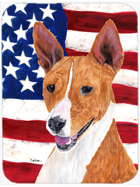 USA American Flag with Basenji Glass Cutting Board - Large