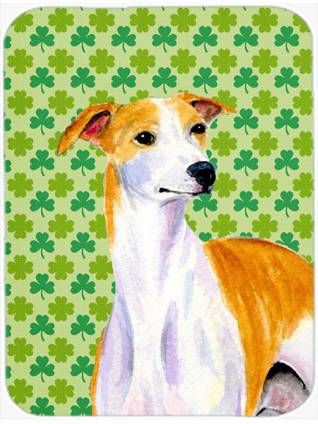 Whippet St. Patricks Day Shamrock Portrait Glass Cutting Board - Large