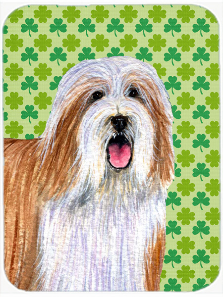 Bearded Collie St. Patricks Day Shamrock Portrait Glass Cutting Board - Large