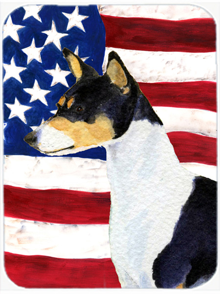 USA American Flag with Basenji Glass Cutting Board - Large