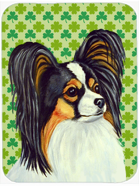 Papillon St. Patricks Day Shamrock Portrait Glass Cutting Board - Large