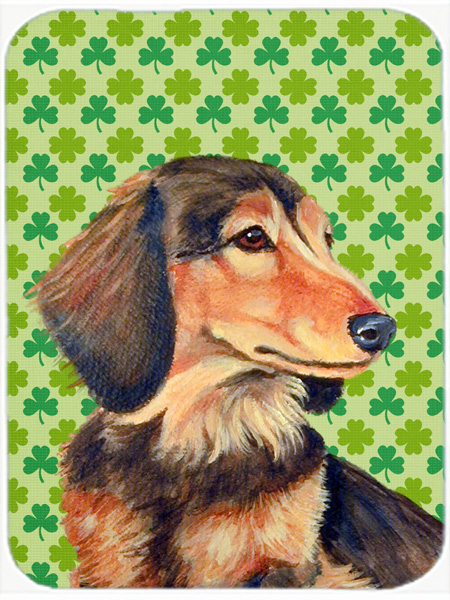 Dachshund St. Patricks Day Shamrock Portrait Glass Cutting Board - Large