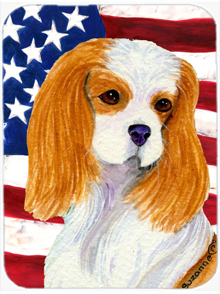 USA American Flag with Cavalier Spaniel Glass Cutting Board - Large