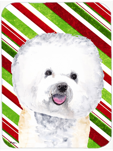 Bichon Frise Candy Cane Holiday Christmas Glass Cutting Board - Large