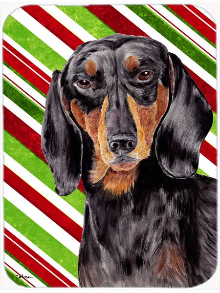 Dachshund Candy Cane Holiday Christmas Glass Cutting Board - Large