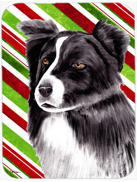 Border Collie Candy Cane Holiday Christmas Glass Cutting Board - Large