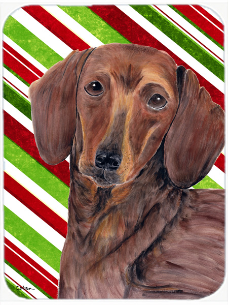 Dachshund Candy Cane Holiday Christmas Glass Cutting Board - Large