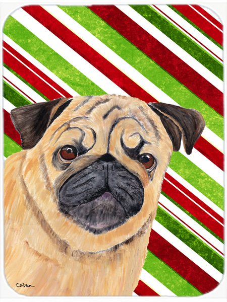 Pug Candy Cane Holiday Christmas Glass Cutting Board - Large