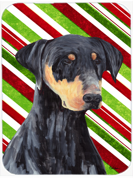 Doberman Candy Cane Holiday Christmas Glass Cutting Board - Large
