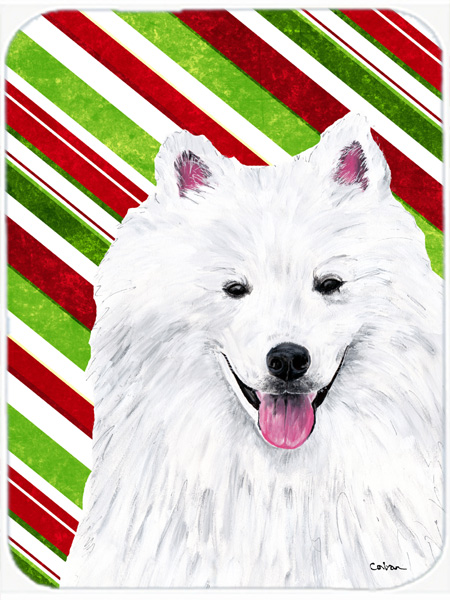 American Eskimo Candy Cane Holiday Christmas Glass Cutting Board - Large