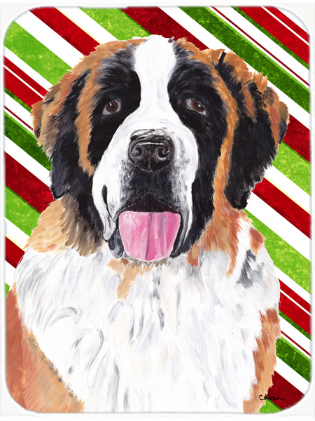 Saint Bernard Candy Cane Holiday Christmas Glass Cutting Board - Large