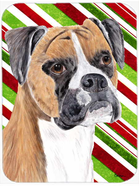 Boxer Candy Cane Holiday Christmas Glass Cutting Board - Large