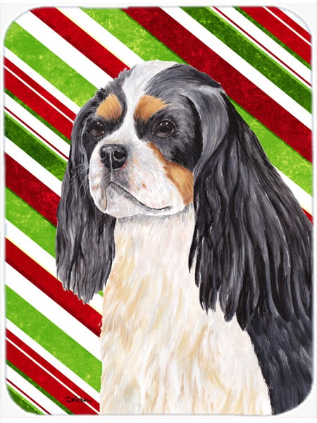 Cavalier Spaniel Candy Cane Holiday Christmas Glass Cutting Board - Large