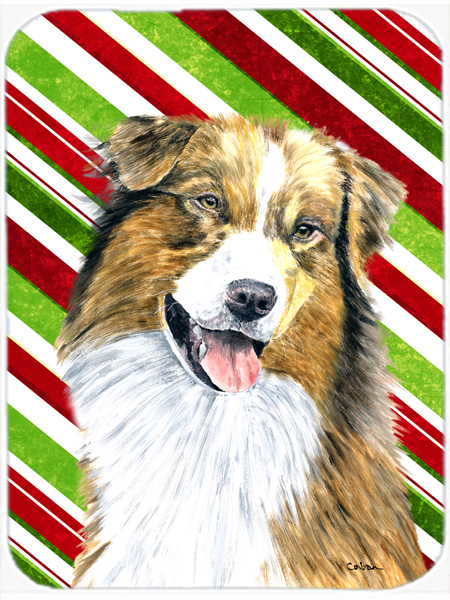Australian Shepherd Candy Cane Holiday Christmas Glass Cutting Board - Large