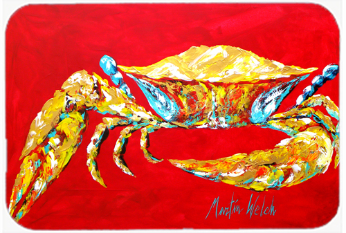 Crab Blue On Red, Senior Glass Cutting Board - Large