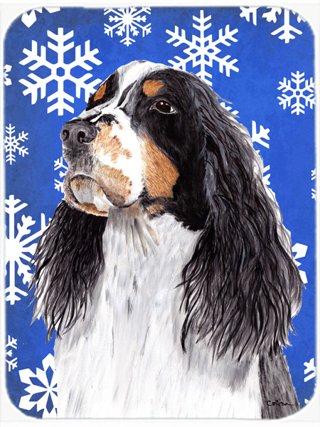 Springer Spaniel Winter Snowflakes Holiday Glass Cutting Board - Large