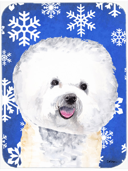 Bichon Frise Winter Snowflakes Holiday Glass Cutting Board - Large