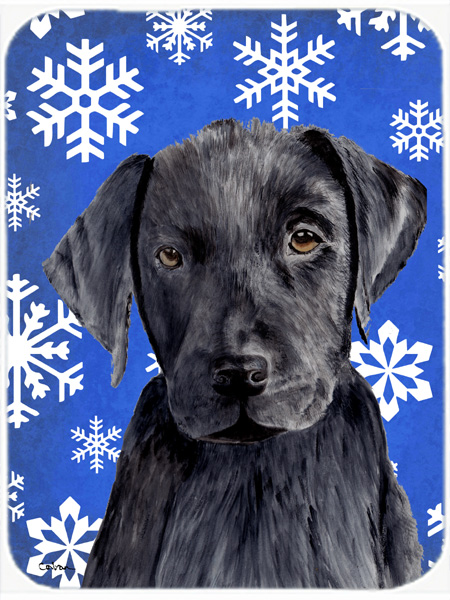 Labrador Winter Snowflakes Holiday Glass Cutting Board - Large