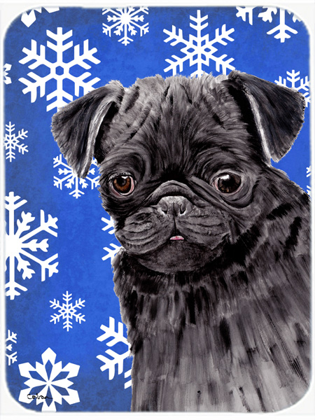 Pug Winter Snowflakes Holiday Glass Cutting Board - Large