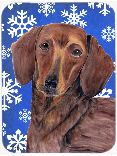 Dachshund Winter Snowflakes Holiday Glass Cutting Board - Large