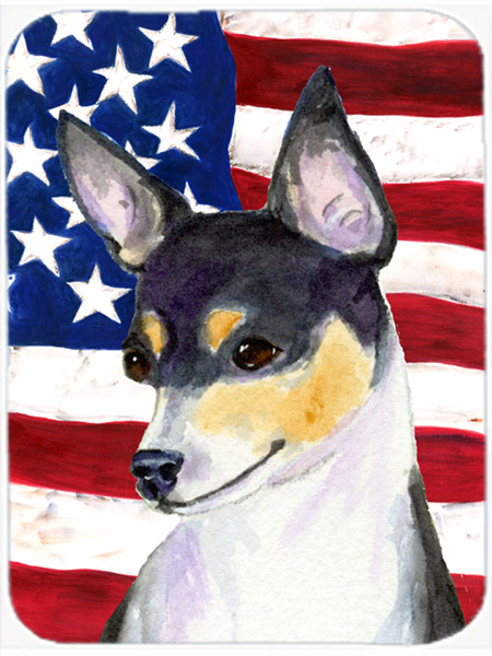 USA American Flag With Fox Terrier Glass Cutting Board - Large
