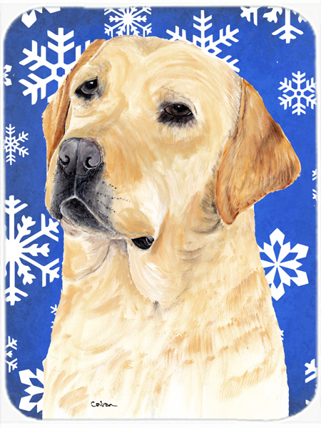 Labrador Winter Snowflakes Holiday Glass Cutting Board - Large