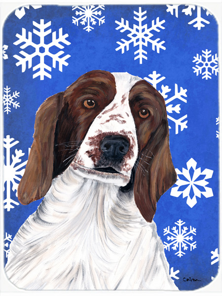 Welsh Springer Spaniel Winter Snowflakes Holiday Glass Cutting Board - Large