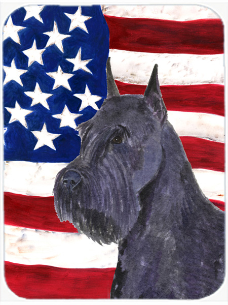 USA American Flag With Schnauzer Glass Cutting Board - Large