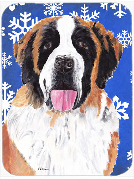 Saint Bernard Winter Snowflakes Holiday Glass Cutting Board - Large
