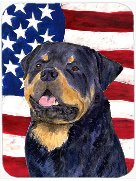USA American Flag With Rottweiler Glass Cutting Board - Large