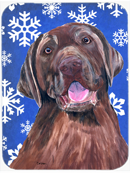 Labrador Winter Snowflakes Holiday Glass Cutting Board - Large