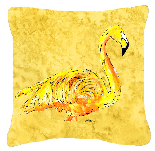 Flamingo On Yellow Indoor & Outdoor Fabric Decorative Pillow