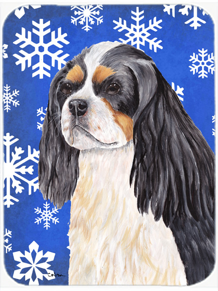 Cavalier Spaniel Winter Snowflakes Holiday Glass Cutting Board - Large