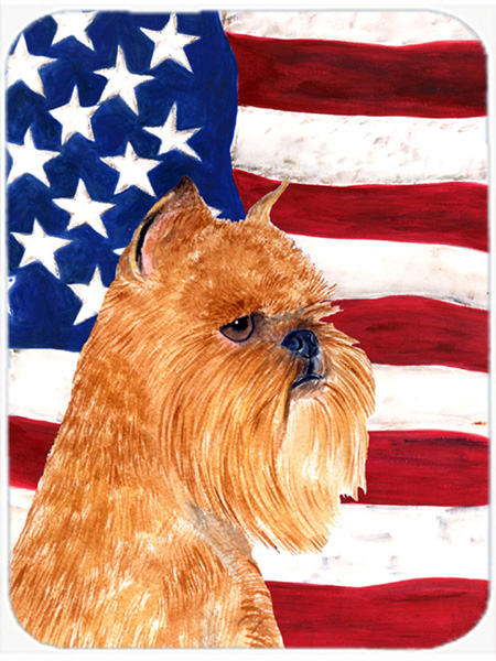 USA American Flag With Brussels Griffon Glass Cutting Board - Large