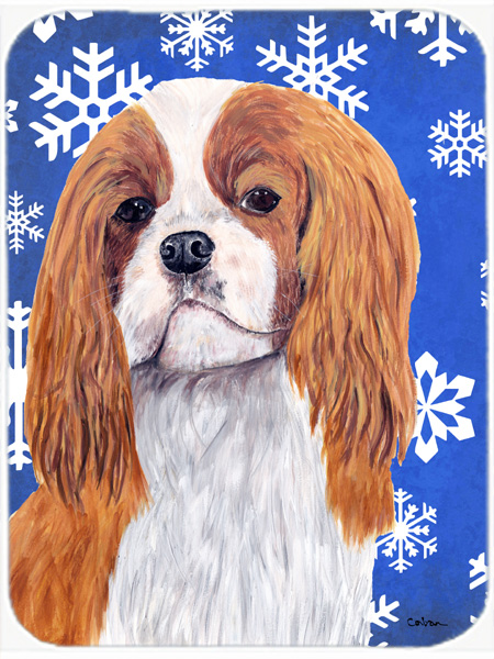 Cavalier Spaniel Winter Snowflakes Holiday Glass Cutting Board - Large