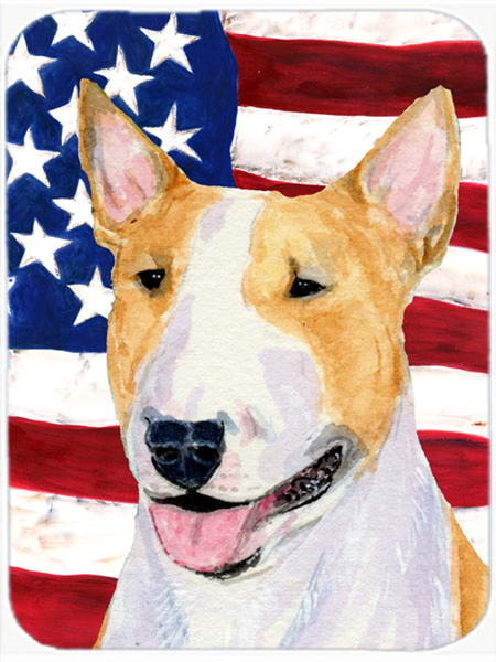 USA American Flag With Bull Terrier Glass Cutting Board - Large