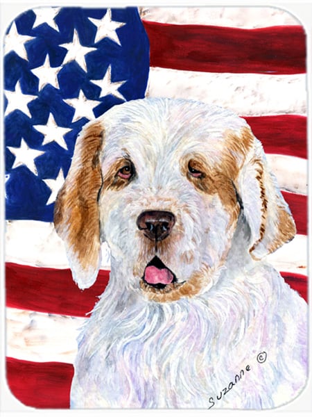 USA American Flag With Clumber Spaniel Glass Cutting Board - Large