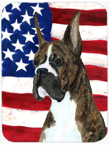 USA American Flag With Boxer Glass Cutting Board - Large