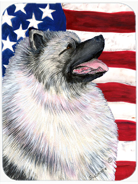 USA American Flag With Keeshond Glass Cutting Board - Large